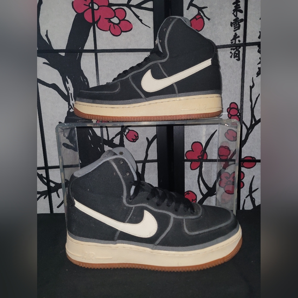 Nike Men's Air Force 1 Canvas Black and Cream High-Top Sneakers